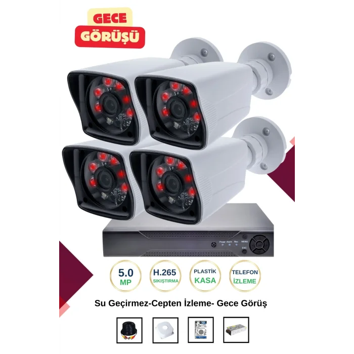 İrtech-4 Kameralı Güvenlik Kamera Seti Gece Görüşlü-Su Geçirmez-Tak Çalıştır G03