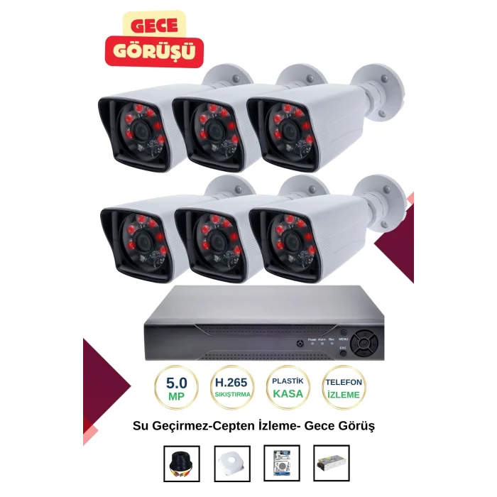 İrtech-6 Kameralı Güvenlik Kamera Seti Gece Görüşlü-Su Geçirmez-Tak Çalıştır G03