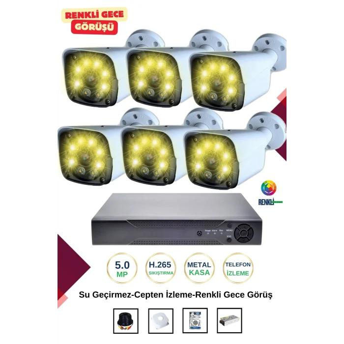 İrtech 6 Kameralı Güvenlik Kamera Seti Metal-Renkli Gece Görüşlü-Su Geçirmez-Tak Çalıştır G11