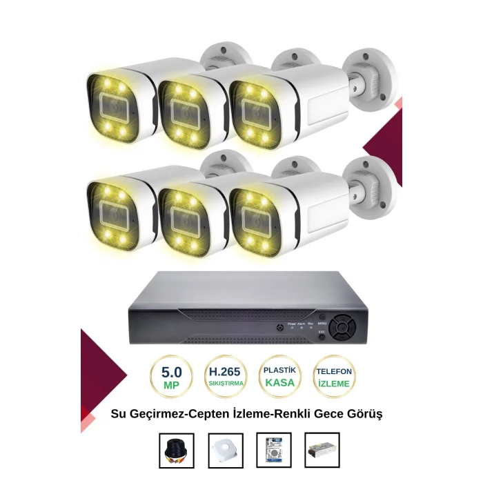 İrtech 6 Kameralı Güvenlik Kamera Seti -Renkli Gece Görüşlü-Su Geçirmez-Tak Çalıştır G12