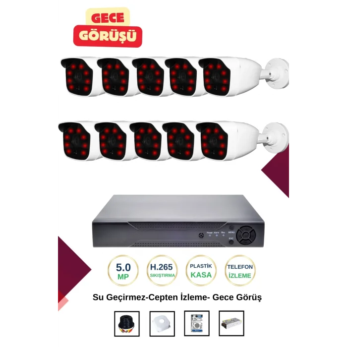 İrtech-8 Kameralı Güvenlik Kamera Seti Gece Görüşlü-Su Geçirmez-Tak Çalıştır G01