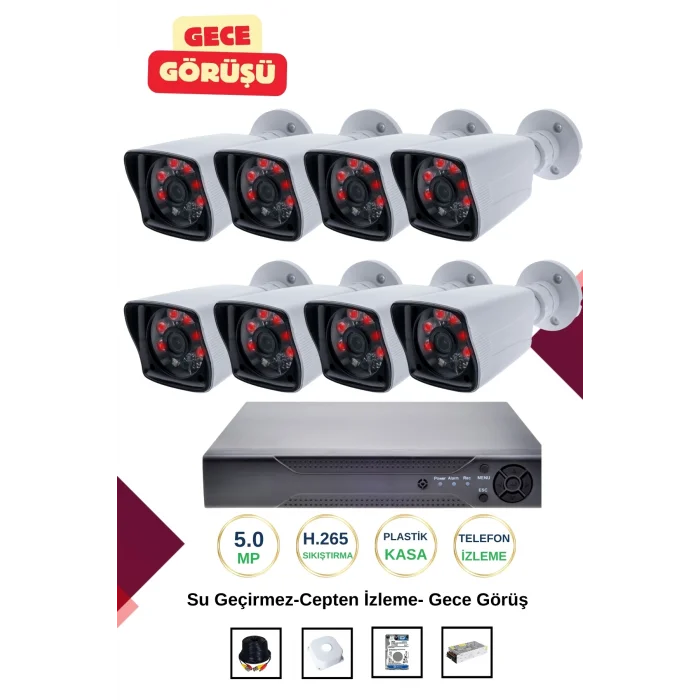 İrtech-8 Kameralı Güvenlik Kamera Seti Gece Görüşlü-Su Geçirmez-Tak Çalıştır G03