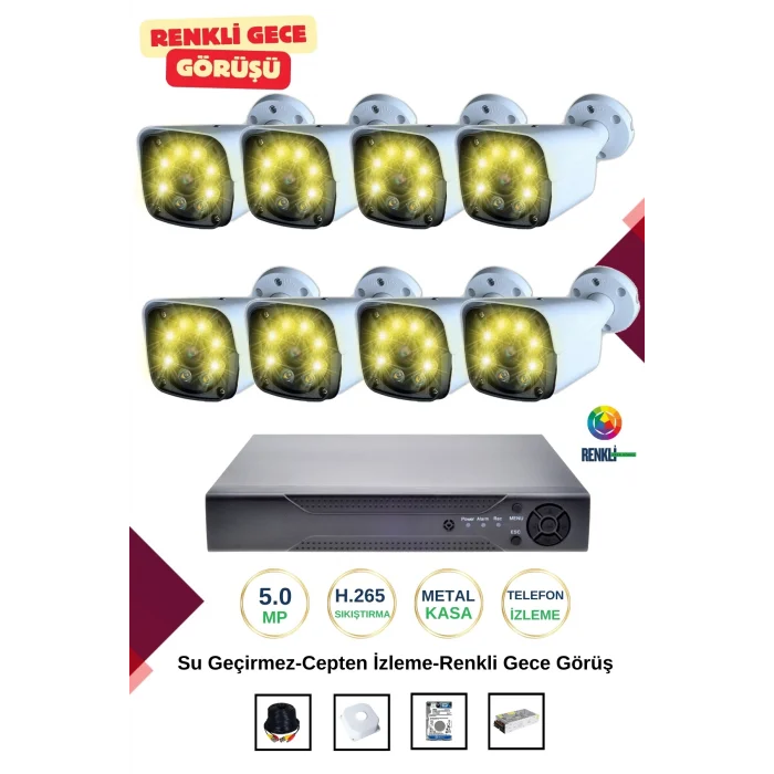 İrtech 8 Kameralı Güvenlik Kamera Seti Metal-Renkli Gece Görüşlü-Su Geçirmez-Tak Çalıştır G11