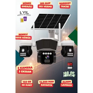 4K SimKartlı 3 Kameralı Güvenlik Kamerası Renkli Gece Görüş Sesli 360 Derece W04