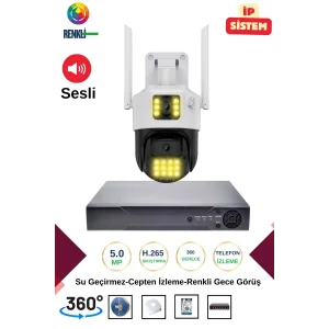 İrtech-1 Kameralı 360 Derece Sesli İp Güvenlik Kamera Seti Renkli Gece Görüş-Su Geçirmez GK01