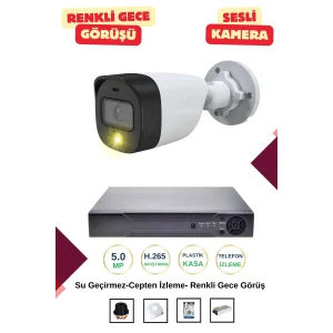 İrtech-1 Kameralı Güvenlik Kamera Seti Gece Renkli Görüşlü-Sesli-Su Geçirmez-Tak Çalıştır G06