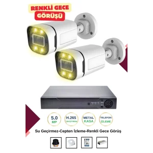 İrtech 2 Kameralı Güvenlik Kamera Seti -Renkli Gece Görüşlü-Su Geçirmez-Tak Çalıştır G12