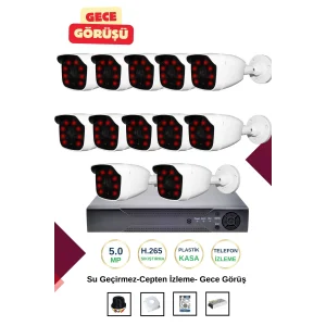 İrtech-10 Kameralı Güvenlik Kamera Seti Gece Görüşlü-Su Geçirmez-Tak Çalıştır G01