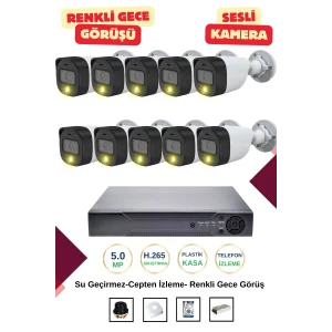 İrtech-10 Kameralı Güvenlik Kamera Seti Gece Renkli Görüşlü-Sesli-Su Geçirmez-Tak Çalıştır G06