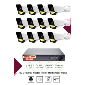 İrtech- 12 Kameralı Güvenlik Kamera Seti Gece Renkli Görüşlü-Su Geçirmez-Tak Çalıştır G07