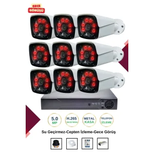 İrtech-9 Kameralı Güvenlik Kamera Seti Metal-Gece Görüşlü-Su Geçirmez-Tak Çalıştır G08