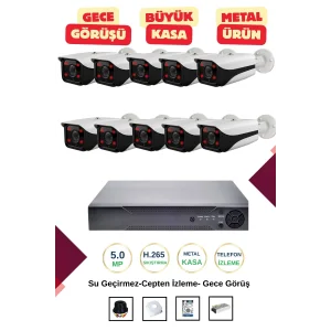 İrtech-10 Kameralı Güvenlik Kamera Seti Metal-Gece Görüşlü-Su Geçirmez-Tak Çalıştır G09