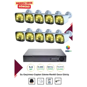 İrtech 10 Kameralı Güvenlik Kamera Seti Metal-Renkli Gece Görüşlü-Su Geçirmez-Tak Çalıştır G11