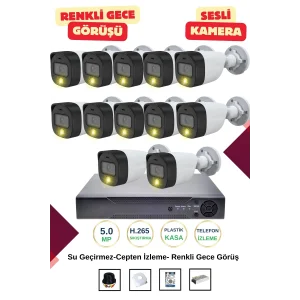 İrtech-12 Kameralı Güvenlik Kamera Seti Gece Renkli Görüşlü-Sesli-Su Geçirmez-Tak Çalıştır G06