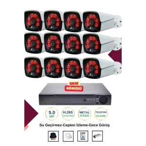 İrtech-12 Kameralı Güvenlik Kamera Seti Metal-Gece Görüşlü-Su Geçirmez-Tak Çalıştır G08