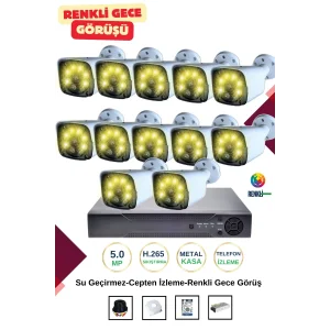 İrtech 12 Kameralı Güvenlik Kamera Seti Metal-Renkli Gece Görüşlü-Su Geçirmez-Tak Çalıştır G11