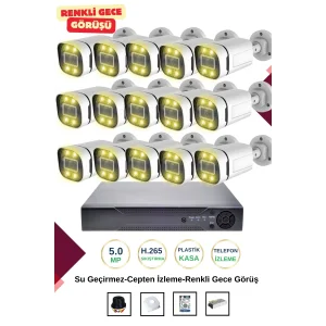 İrtech 15 Kameralı Güvenlik Kamera Seti -Renkli Gece Görüşlü-Su Geçirmez-Tak Çalıştır G12