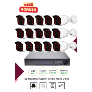 İrtech-15 Kameralı Güvenlik Kamera Seti Gece Görüşlü-Su Geçirmez-Tak Çalıştır G01