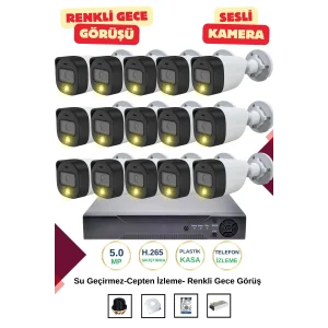 İrtech-15 Kameralı Güvenlik Kamera Seti Gece Renkli Görüşlü-Sesli-Su Geçirmez-Tak Çalıştır G06