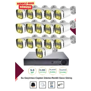 İrtech 16 Kameralı Güvenlik Kamera Seti -Renkli Gece Görüşlü-Su Geçirmez-Tak Çalıştır G12