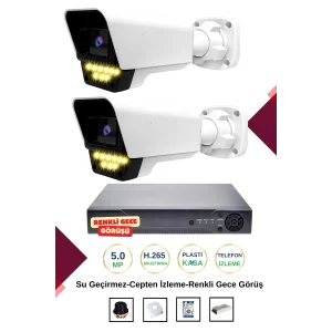İrtech-2 Kameralı Güvenlik Kamera Seti Gece Renkli Görüşlü-Su Geçirmez-Tak Çalıştır G07