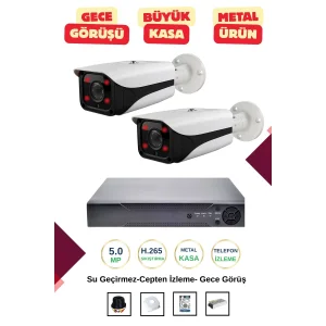 İrtech-2 Kameralı Güvenlik Kamera Seti Metal-Gece Görüşlü-Su Geçirmez-Tak Çalıştır G09