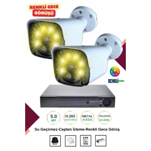 İrtech-2 Kameralı Güvenlik Kamera Seti Metal-Renkli Gece Görüşlü-Su Geçirmez-Tak Çalıştır G11