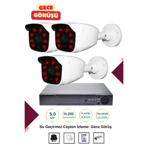 İrtech-3 Kameralı Güvenlik Kamera Seti Gece Görüşlü-Su Geçirmez-Tak Çalıştır G01