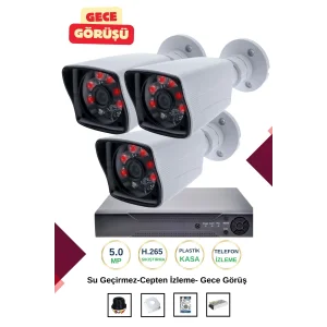 İrtech-3 Kameralı Güvenlik Kamera Seti Gece Görüşlü-Su Geçirmez-Tak Çalıştır G03