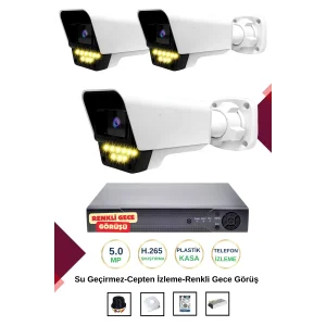 İrtech-3 Kameralı Güvenlik Kamera Seti Gece Renkli Görüşlü-Su Geçirmez-Tak Çalıştır G07