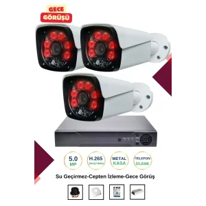 İrtech-3 Kameralı Güvenlik Kamera Seti Metal-Gece Görüşlü-Su Geçirmez-Tak Çalıştır G08