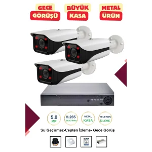 İrtech-3 Kameralı Güvenlik Kamera Seti Metal-Gece Görüşlü-Su Geçirmez-Tak Çalıştır G09