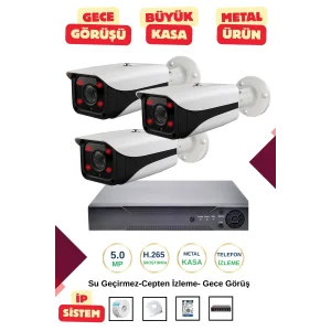 İrtech-3 Kameralı İp Güvenlik Kamera Seti Metal-Gece Görüşlü-Su Geçirmez-Tak Çalıştır G10