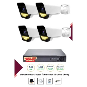 İrtech-4 Kameralı Güvenlik Kamera Seti Gece Renkli Görüşlü-Su Geçirmez-Tak Çalıştır G07