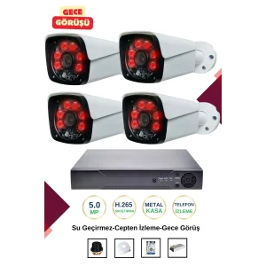 İrtech-4 Kameralı Güvenlik Kamera Seti Metal-Gece Görüşlü-Su Geçirmez-Tak Çalıştır G08