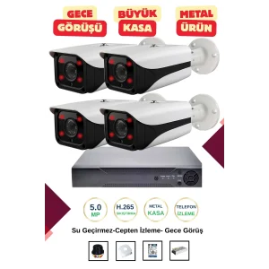 İrtech-4 Kameralı Güvenlik Kamera Seti Metal-Gece Görüşlü-Su Geçirmez-Tak Çalıştır G09
