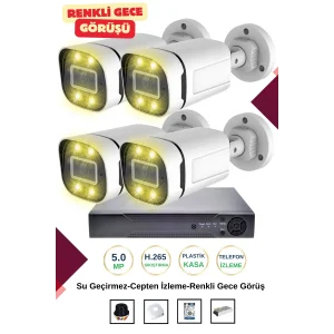 İrtech 4 Kameralı Güvenlik Kamera Seti -Renkli Gece Görüşlü-Su Geçirmez-Tak Çalıştır G12