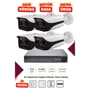 İrtech-4 Kameralı İp Güvenlik Kamera Seti Metal-Gece Görüşlü-Su Geçirmez-Tak Çalıştır G10