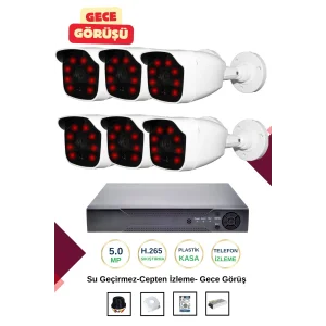İrtech-6 Kameralı Güvenlik Kamera Seti Gece Görüşlü-Su Geçirmez-Tak Çalıştır G01