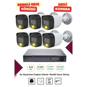 İrtech-6 Kameralı Güvenlik Kamera Seti Gece Renkli Görüşlü-Sesli-Su Geçirmez-Tak Çalıştır G06
