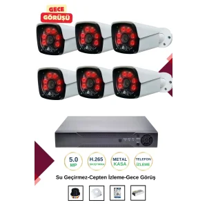 İrtech-6 Kameralı Güvenlik Kamera Seti Metal-Gece Görüşlü-Su Geçirmez-Tak Çalıştır G08