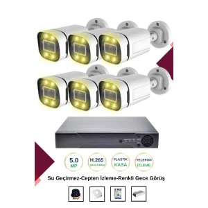 İrtech 6 Kameralı Güvenlik Kamera Seti -Renkli Gece Görüşlü-Su Geçirmez-Tak Çalıştır G12