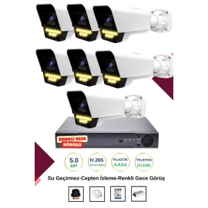 İrtech- 7 Kameralı Güvenlik Kamera Seti Gece Renkli Görüşlü-Su Geçirmez-Tak Çalıştır G07