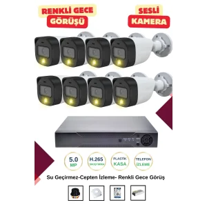 İrtech-8 Kameralı Güvenlik Kamera Seti Gece Renkli Görüşlü-Sesli-Su Geçirmez-Tak Çalıştır G06
