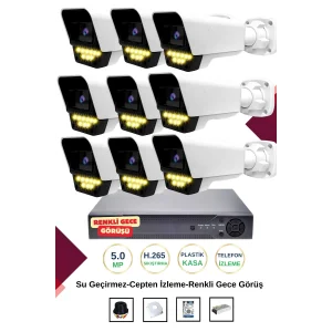 İrtech- 9 Kameralı Güvenlik Kamera Seti Gece Renkli Görüşlü-Su Geçirmez-Tak Çalıştır G07