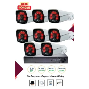 İrtech-8 Kameralı Güvenlik Kamera Seti Metal-Gece Görüşlü-Su Geçirmez-Tak Çalıştır G08