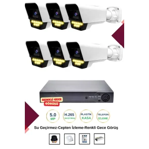 İrtech- 6 Kameralı Güvenlik Kamera Seti Gece Renkli Görüşlü-Su Geçirmez-Tak Çalıştır G07