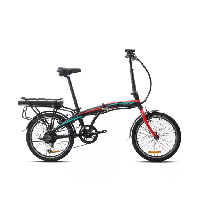 Kron EFD100 20 Jant 7 Vites V-Fren Katlanır Elektrikli Bisiklet Mat Siyah-Koyu Turkuaz-Kırmızı