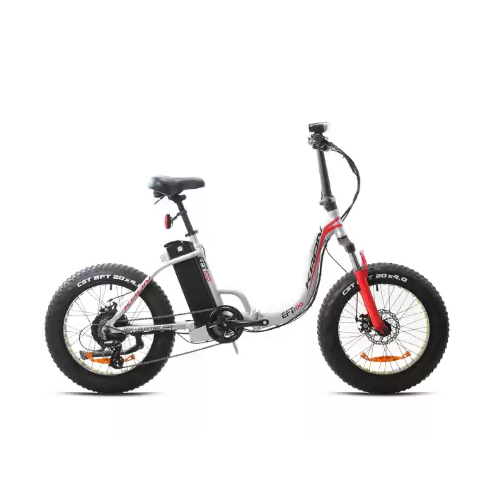 Kron EFT100 Fat Bike 20 jant 7 Vites 40 Cm Mekanik Disk Fren Katlanır Elektrikli Bisiklet - Mat Gri-Kırmızı-Siyah