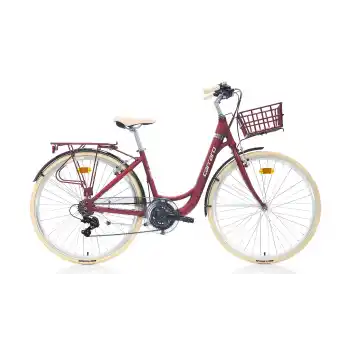 Carraro Juliet 28 Jant 21 Vites 43 Cm V-Fren Şehir Bisikleti-Mat Kırmızı-Krom-Krem